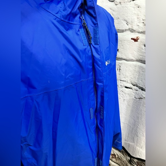 Columbia 100% Nylon Rain Coat Jacket Hooded Cobalt Blue - Picture 4 of 9